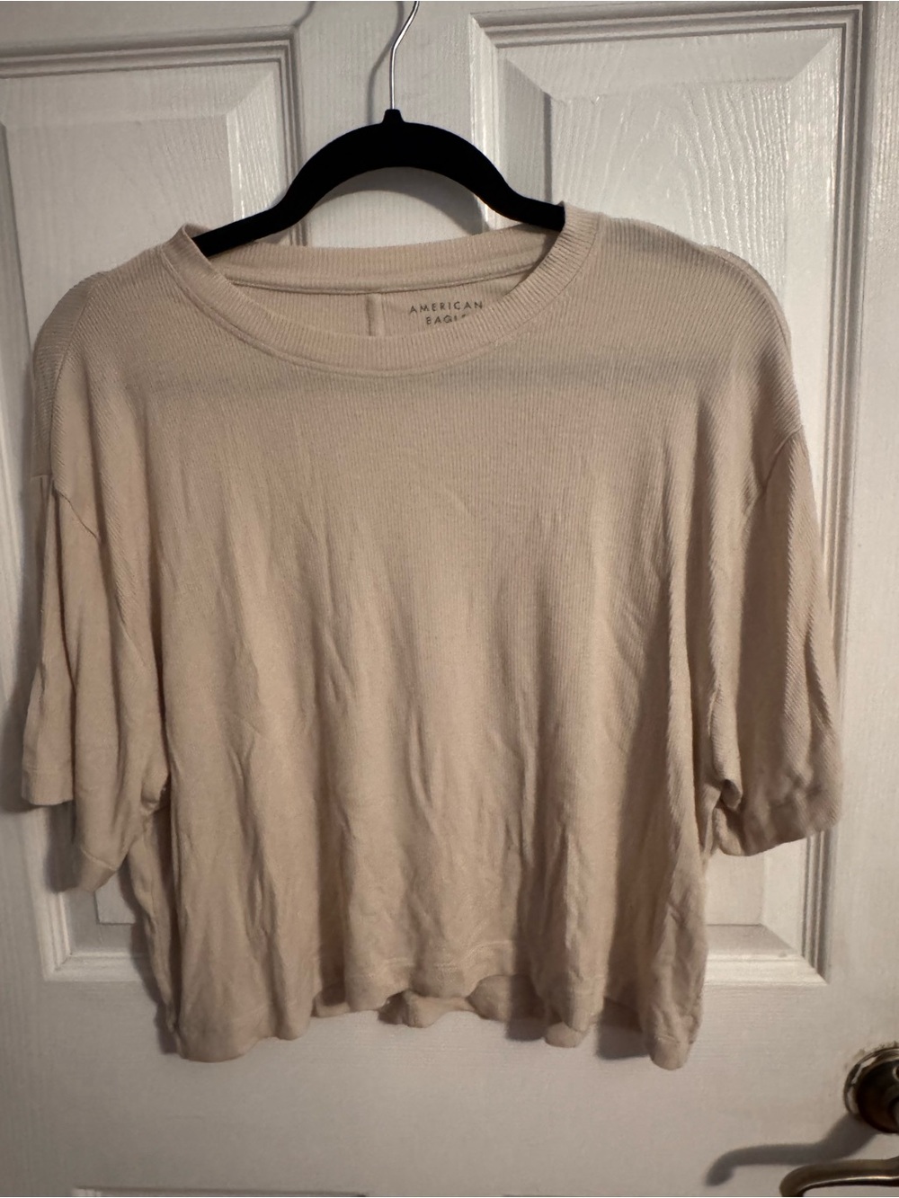 American Eagle Cream Ribbed Short-Sleeve Tee